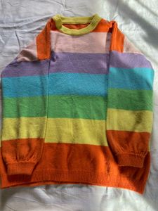 Knitted Long Sleeve Rainbow Stripes Oversized