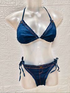Fresh Unused 3 Piece Denim Bikini Set