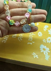 Beaded multicolour clock charm bracelet