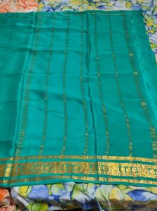 Elegant Teal &amp; Gold Saree