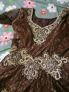 Elegant Brown Embroidered Gown