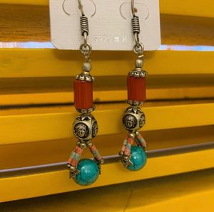 Boho Turquoise Buddha Beads Dangle Earrings