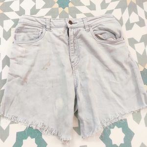 White Top With Denim Shorts Combo