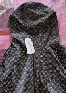 Black Monogram Full-Zip Hooded Windbreaker Jacket