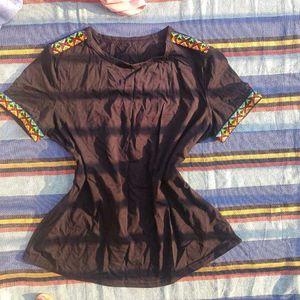 Boho Embroidered Cuff T-Shirt