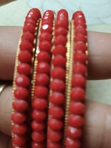 Red Beaded Bangles (Set of 4)