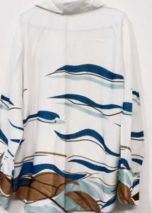 Oversized White Button-Down Shirt with Abstract Bl
