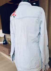 Embroidered Shirt Light Blue Thick Cotton