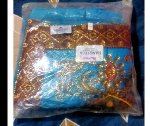 Teal &amp; Gold Embroidered Saree