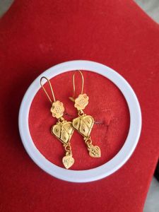 Floral Heart Drop Earrings 22crt Gold