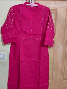 Vibrant Magenta Cord Set with Floral Embroid