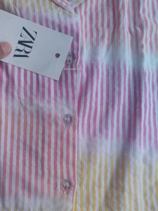 Multicolor Striped Cotton Crop Shirt For Women