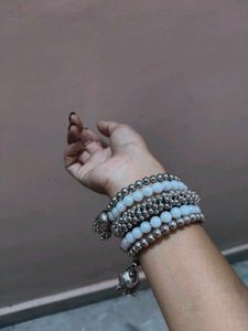 Silver &amp; Pearl Bangles Combo Of 3