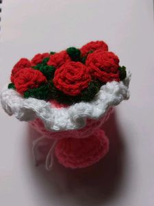 Crochet Rose Flower Bouquet Charm Keychain