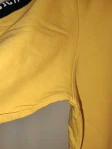 Full Sleeves  With Print Strip Yellow Tshirt