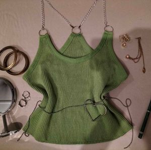 Sage Green Chain Detailed Tank Top