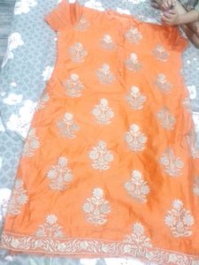 Orange Floral Embroidered Kurti