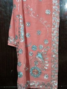 Embroidered Peach Saree