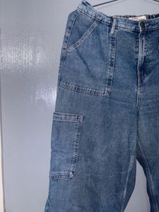 Wide Leg Denim Cargo Pants