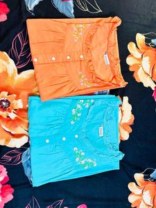Orange Night Dress Embroidered