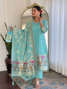 Beautiful Sea Blue Jamdani Silk Elegant Lovers