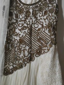 Elegant White Embroidered Dress Material