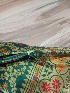 Green Golden Beautiful Saree With Blouse