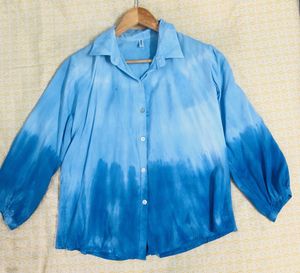 Blue Tie-Dye Button-Up Top