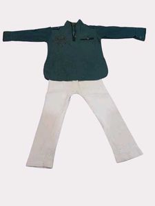Green Kurti With White Leggings