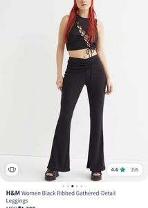H&M Gathered Black Ribbed Trouser