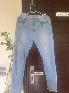 Light Wash Jeans with Raw Hem