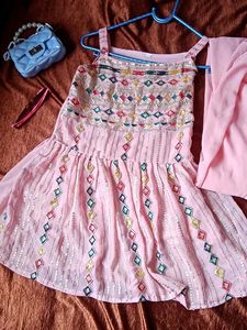 Pink Embroidered Peplum Palazzo Set