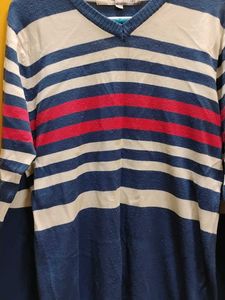 Dungarees Striped V-Neck Knit Sweater
