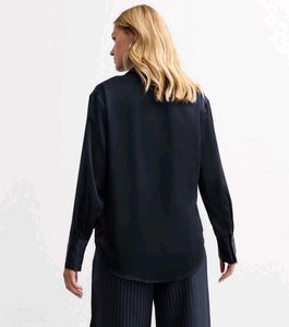 Navy Long Black Satin Shirt