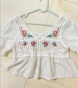 Floral Embroidered Crochet Top