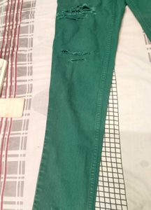 Low Waist Slim Fit Green Distressed Denims