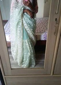 Elegant Sea Green Net Saree