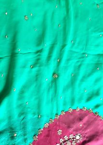 Embroidery Pink &amp; Sea Green Chiffon Saree