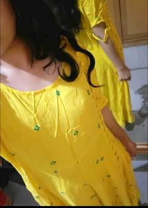 Yellow  aline frock Dress 3xl linen cotton shoulde