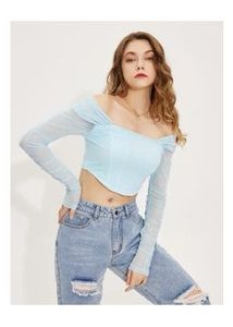 Blue Ruched Long Sleeve Top