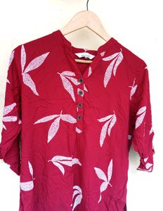 Designer Leaf Printed Maroon Kurti Tunic (Women)