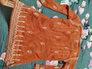 Rust Embroidered Kurti Chikankari