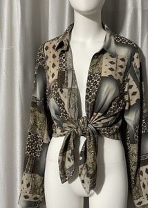 Patterned Tie-Front Top