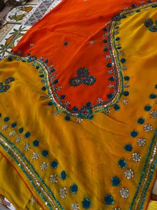 Orange And Yellow Designer Saree All Over Work