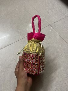 Pink &amp; Gold Embellished Potli Bag