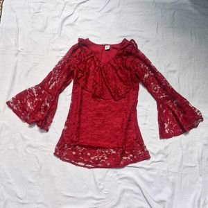 Elegant Burgundy Lace Bell Sleeve Top