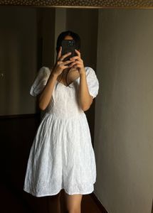 Puff sleeves Eyelet White Mini Dress