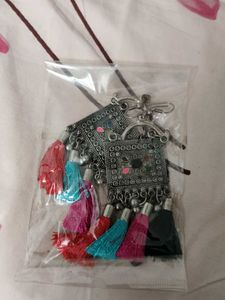 Earrings: Bohemian, tassels, silver
