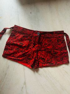 Red &amp; Black Patterned Mini Short