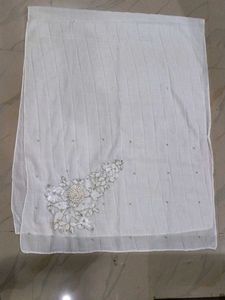 White Embroidered Dupatta with pearl work